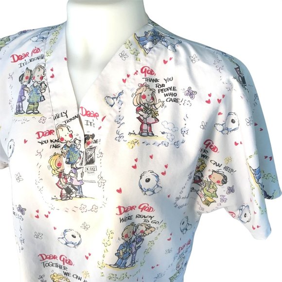 Dear God Kids Scrub Small White Raglan Sleeves 2 pockets V neck poly Cotton SNAG - Picture 6 of 8